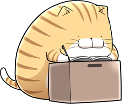 段ボール箱を机にした猫