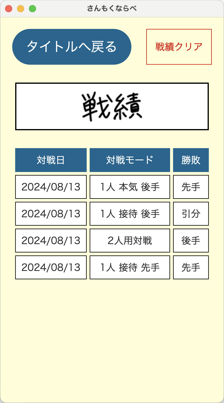 戦績閲覧画面のレイアウトを表示